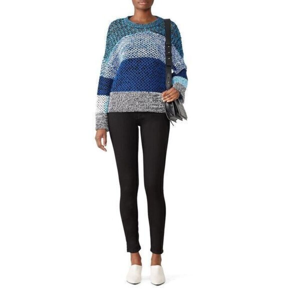 DEREK LAM 10 CROSBY Blue Striped Gradient Knit Sweater SMALL